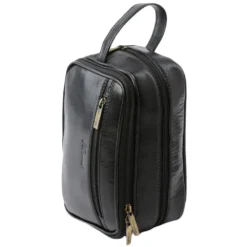 Mens Leather Washbag Black/vt : 2080