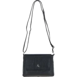 Rosea Flap Over Croc Print Real Leather Shoulder Bag Black/croc: MC6
