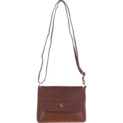 Rosea Flap Over Croc Print Real Leather Shoulder Bag Cognac/croc: MC6