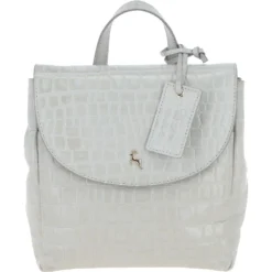 Small Crocodile Print Leather Backpack Grey: 61915