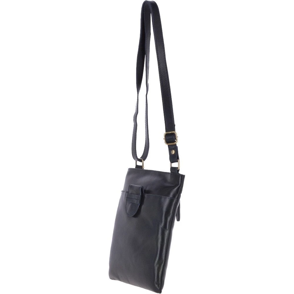 Small Zip Top Vegetable Tanned Leather Cross Body Bag Navy : V-20 - Image 2