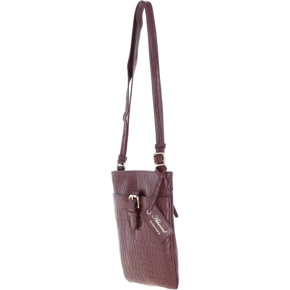 Tab Small Zip Top Leather Cross Body Bag Aubergine/Croc - Image 2