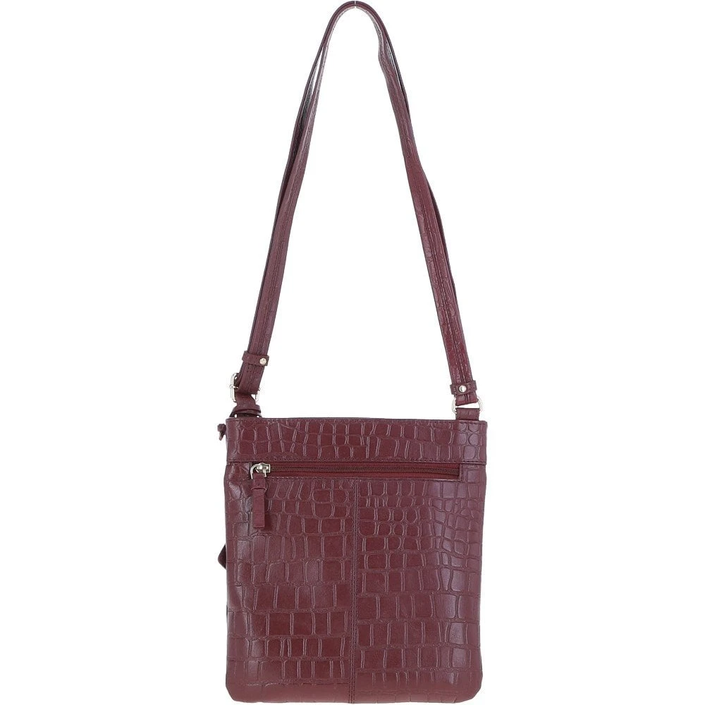 Tab Small Zip Top Leather Cross Body Bag Aubergine/Croc - Image 3
