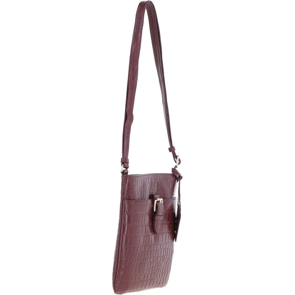 Tab Small Zip Top Leather Cross Body Bag Aubergine/Croc - Image 4