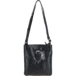 Tab Small Zip Top Leather Cross Body Bag Black/Croc