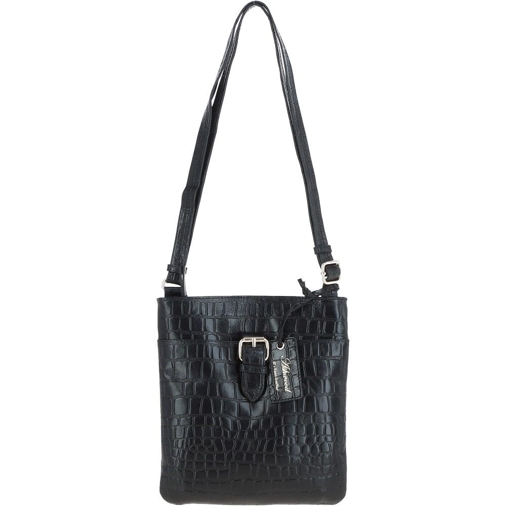 Tab Small Zip Top Leather Cross Body Bag Black/Croc