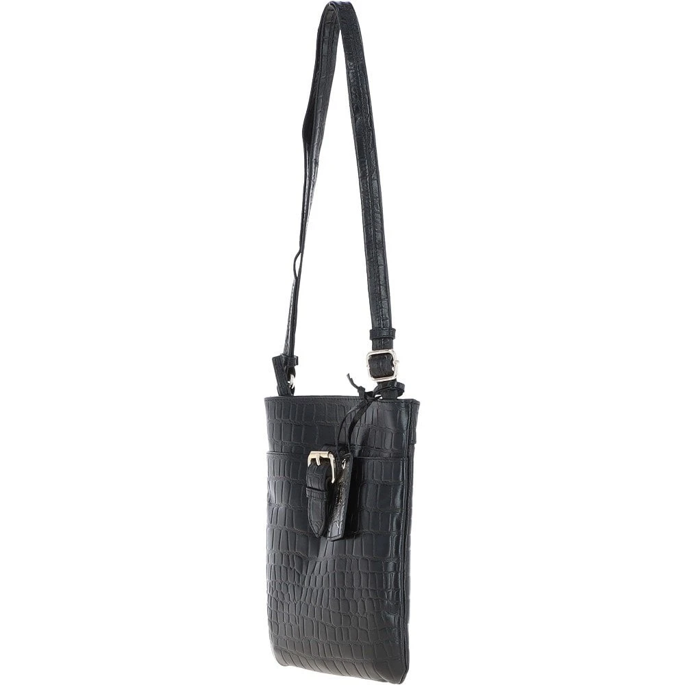 Tab Small Zip Top Leather Cross Body Bag Black/Croc - Image 2