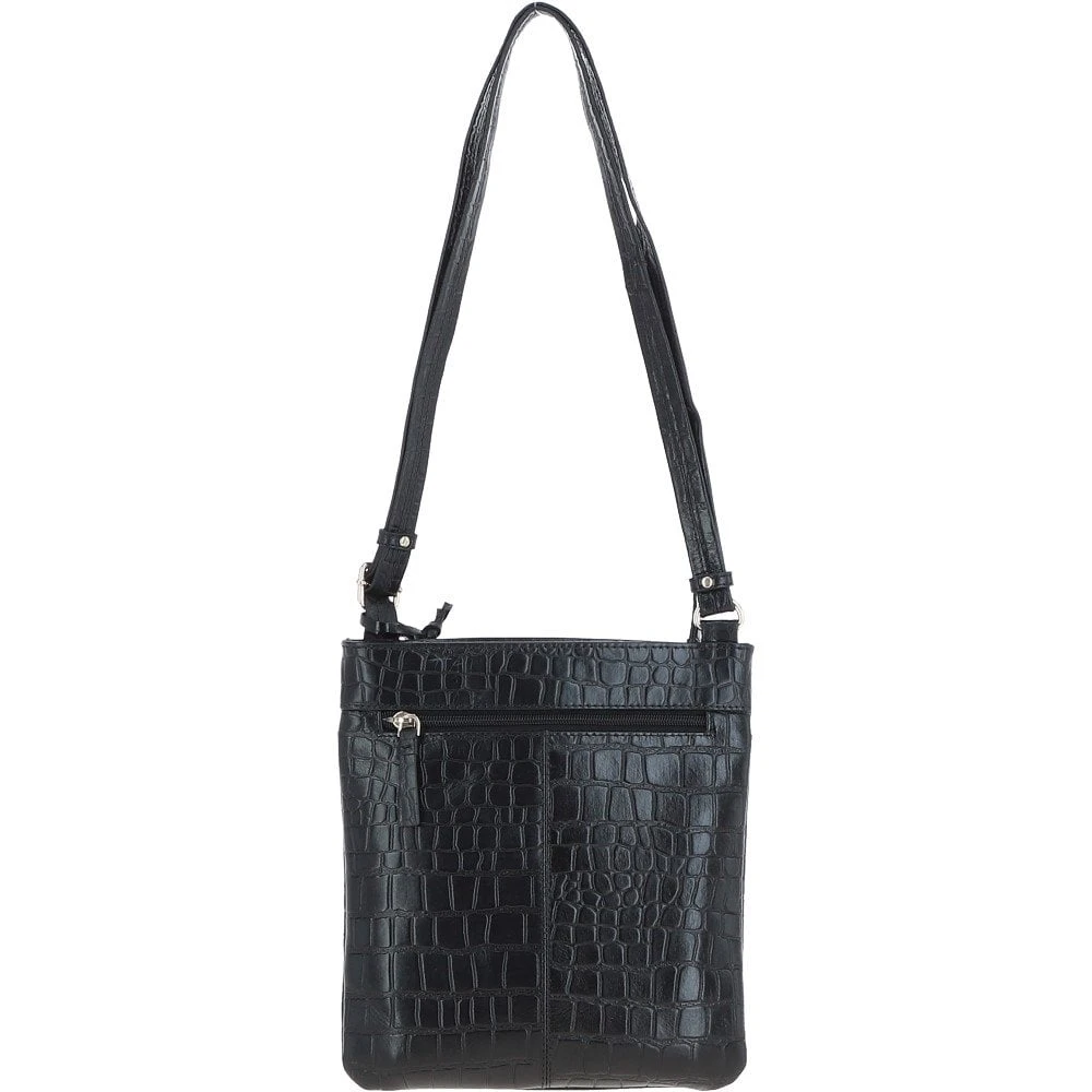 Tab Small Zip Top Leather Cross Body Bag Black/Croc - Image 3
