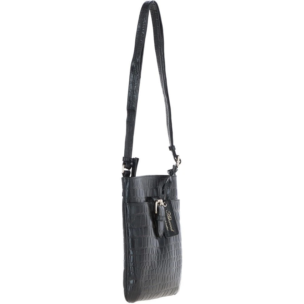 Tab Small Zip Top Leather Cross Body Bag Black/Croc - Image 4