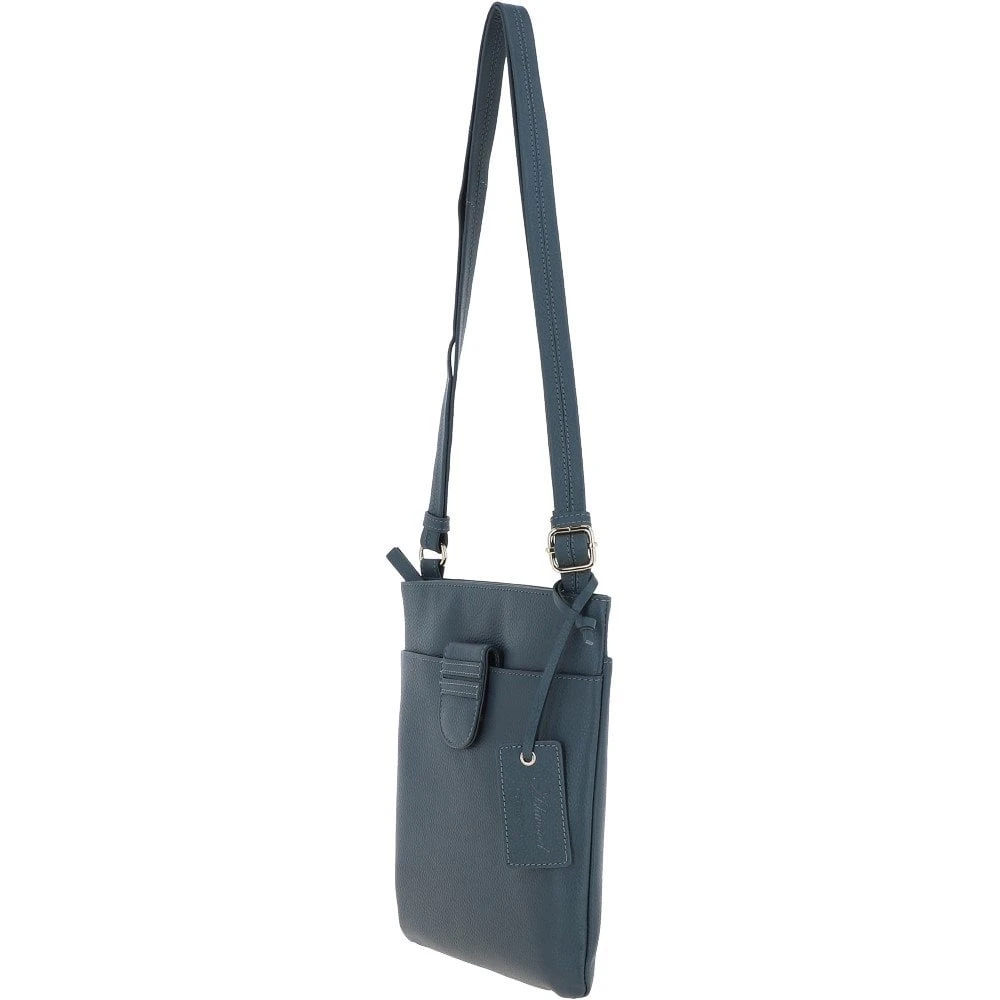 Tab Small Zip Top Leather Cross Body Bag Blue - Image 3