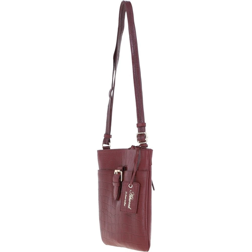 Tab Small Zip Top Leather Cross Body Bag Burgundy/Croc - Image 2