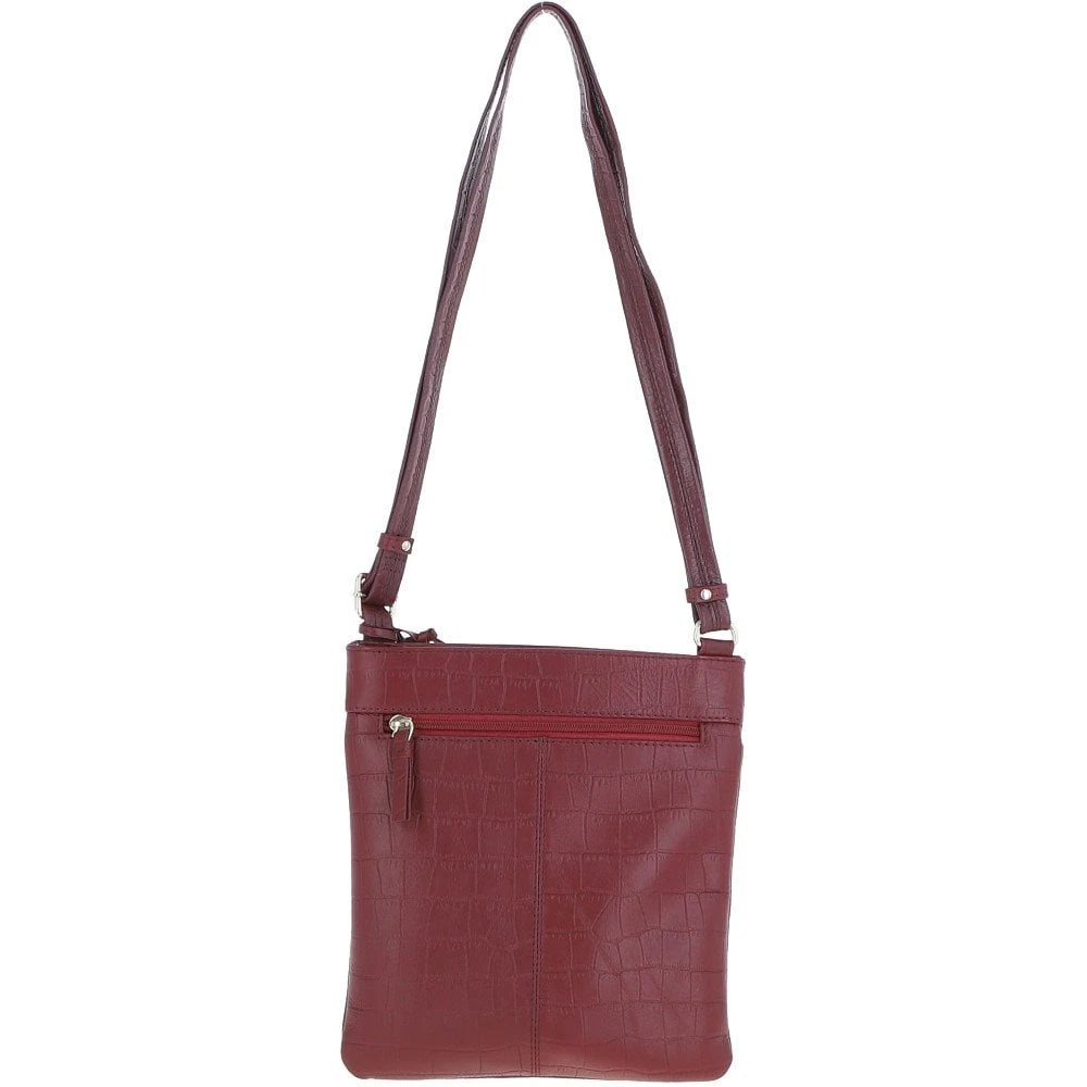 Tab Small Zip Top Leather Cross Body Bag Burgundy/Croc - Image 3