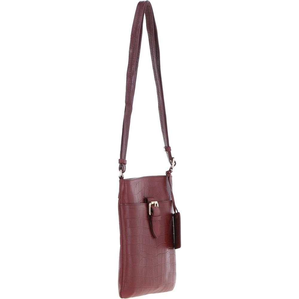 Tab Small Zip Top Leather Cross Body Bag Burgundy/Croc - Image 4