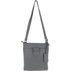 Tab Small Zip Top Leather Cross Body Bag Lt Grey