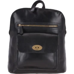 Vegetable Tanned Medium Leather Backpack Black : V-28