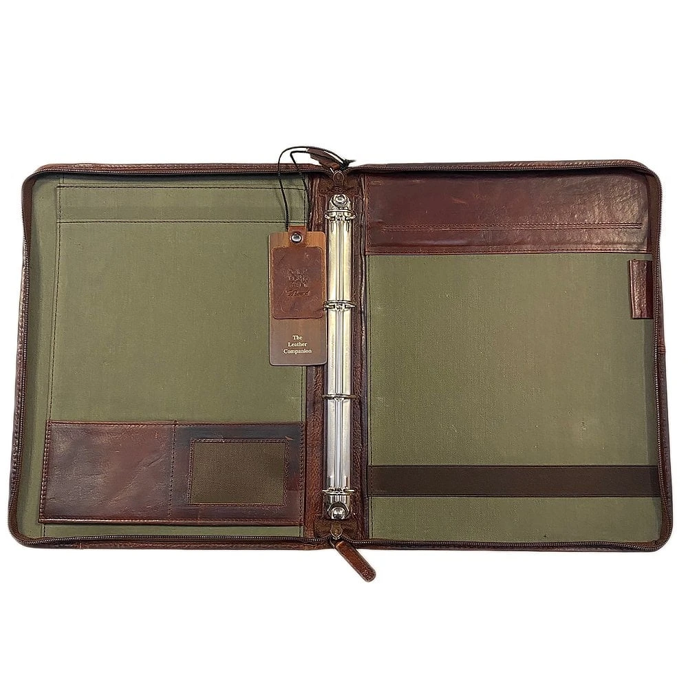Vintage Leather Luxury A4 Metal Binder Sleeve Tan : Noah - Image 5