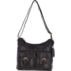 Vintage Two Pocket Leather Shoulder Bag Black – G21