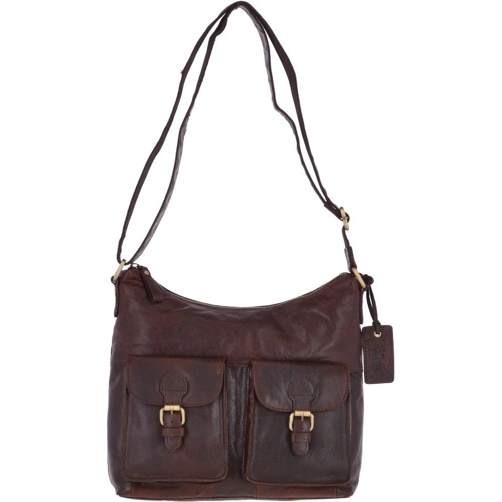Vintage Two Pocket Leather Shoulder Bag Brandy β G21