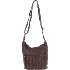 Vintage Woven Leather Crossbody Bag Brandy: D-92