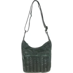 Vintage Woven Leather Crossbody Bag Green: D-92