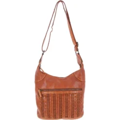 Vintage Woven Leather Crossbody Bag Tan: D-92