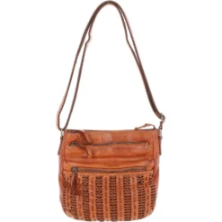 Vintage Woven Leather Crossbody Bag Tan: D-93