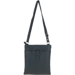 Zip Top Leather Cross Body Bag Navy: Ela 1498