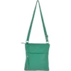 Zip Top Leather Cross Body Bag With External Slip Pocket Green : Ela 1714