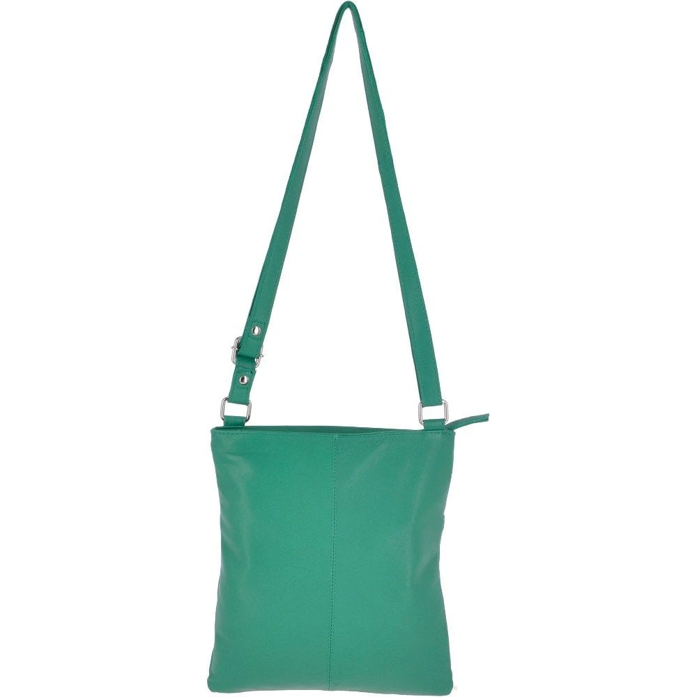 Zip Top Leather Cross Body Bag With External Slip Pocket Green : Ela 1714 - Image 3
