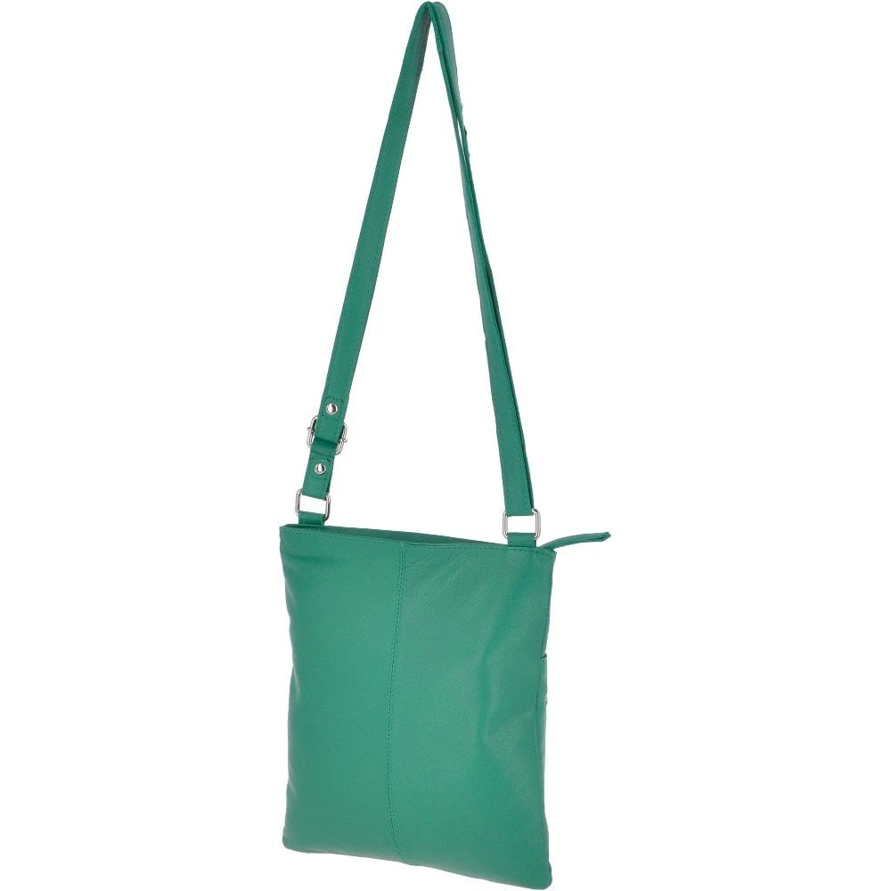 Zip Top Leather Cross Body Bag With External Slip Pocket Green : Ela 1714 - Image 4