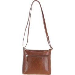 Zip Top Leather Crossbody Bag Honey: T-89