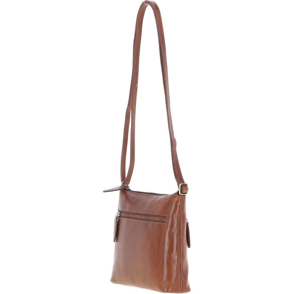 Zip Top Leather Crossbody Bag Honey: T-89 - Image 3