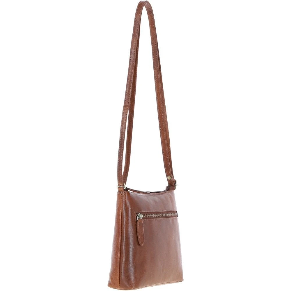 Zip Top Leather Crossbody Bag Honey: T-89 - Image 5
